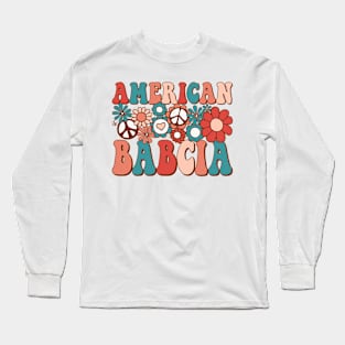 Retro Groovy American Babcia Matching Family 4th of July Long Sleeve T-Shirt